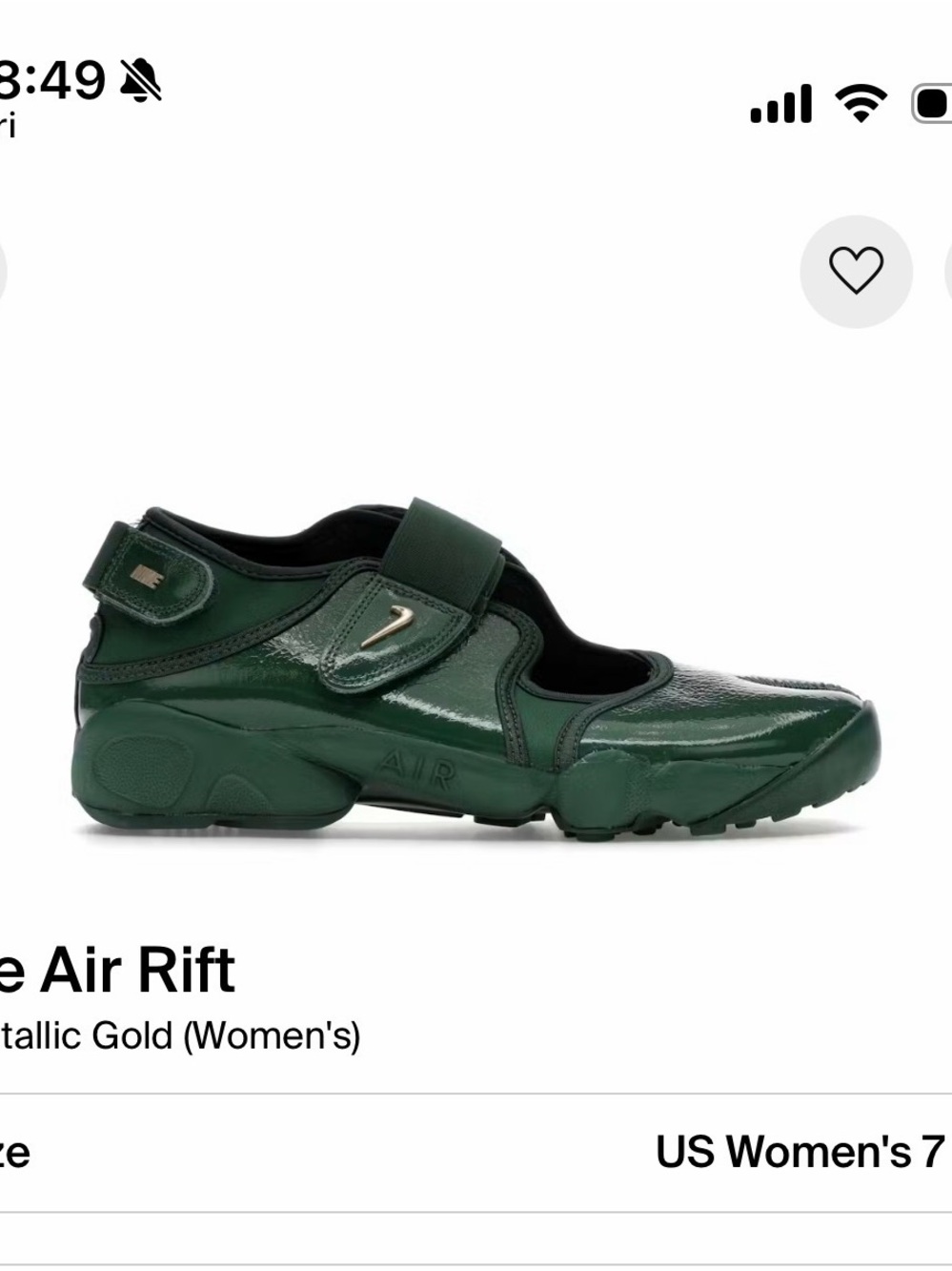 Nike Dark Green Patent Air Rift Mary-Jane Style Sneaker